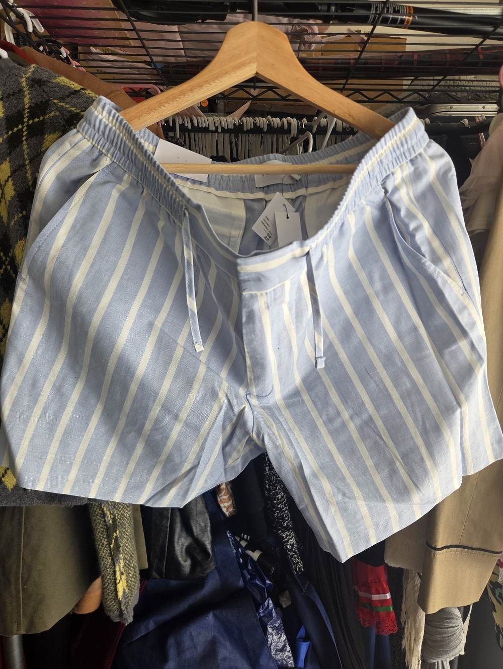 Topman Light Blue and White Striped Shorts